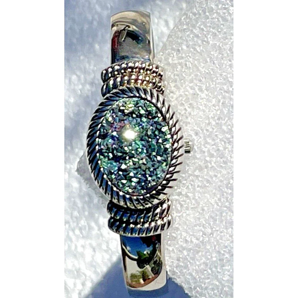 Gem Essence Women’s Wrist Watch Cover Flip Over Face Druzy Sparkle Bejeweled